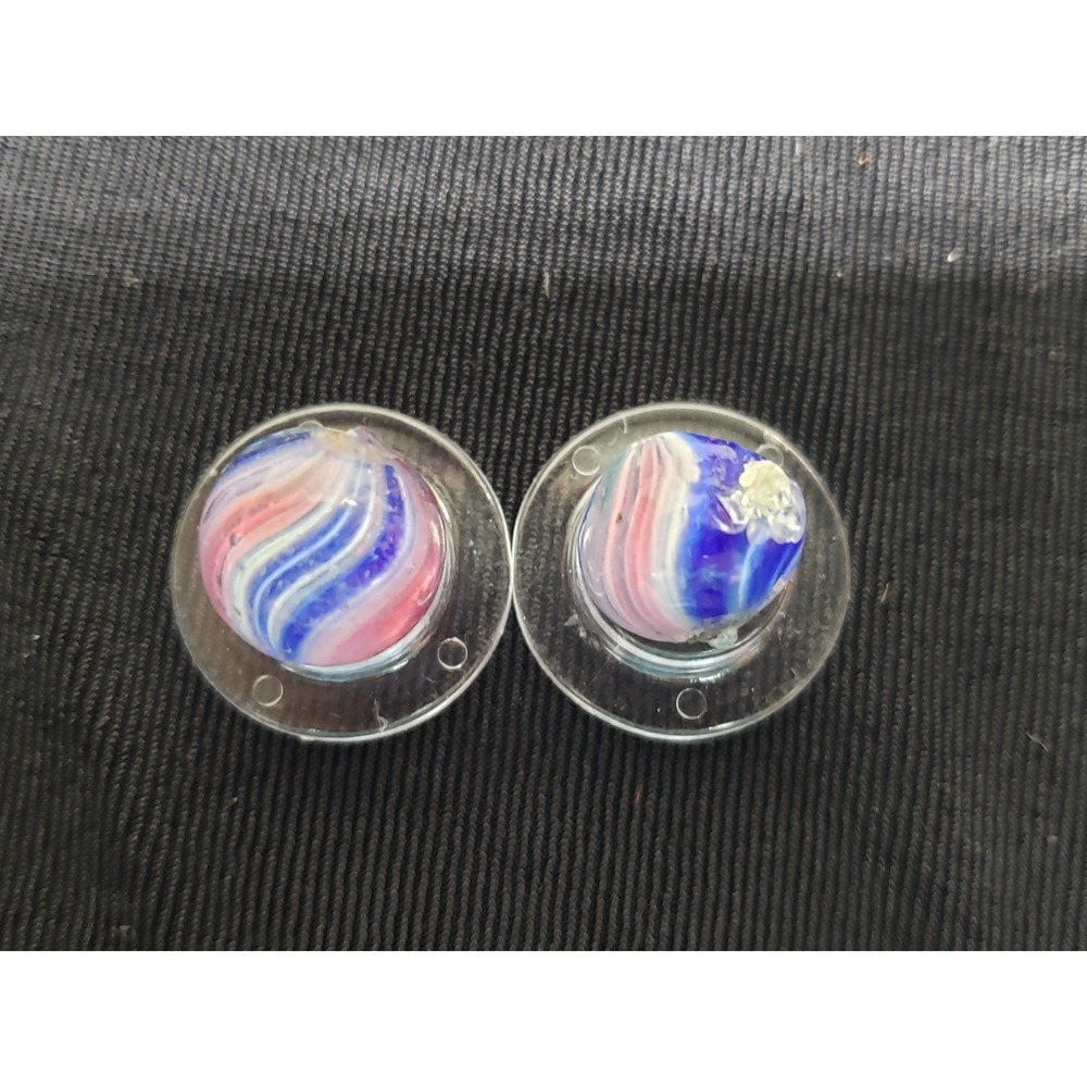 2 PEEWEE PEPPERMINT Onion Skin Pink And Blue White, Red Antique Marbles #202